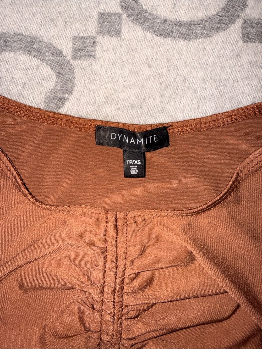 Dynamite Ruched Crop Tank Top - Brown - Picture 3 of 7